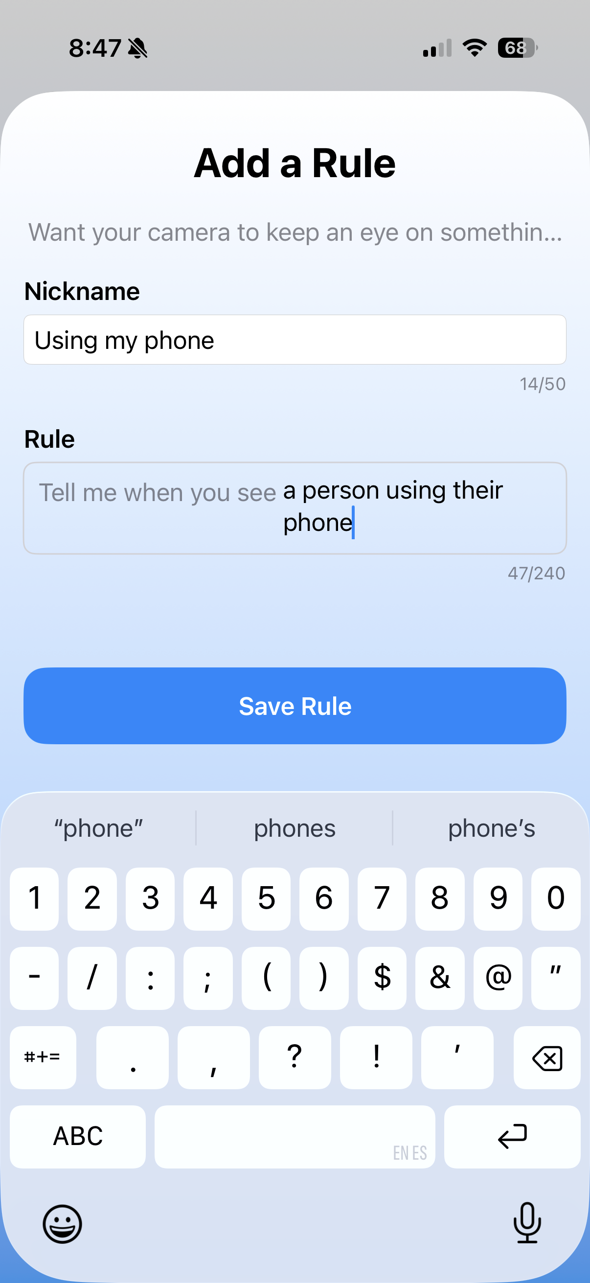 Example of adding a rule.