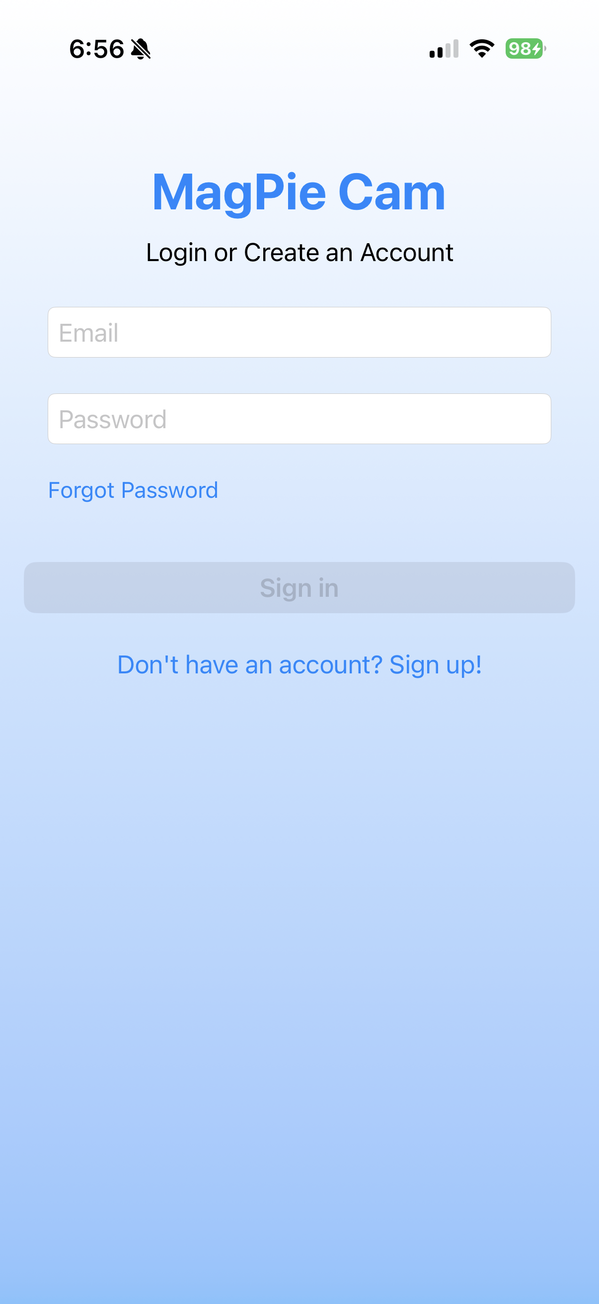 The login screen.